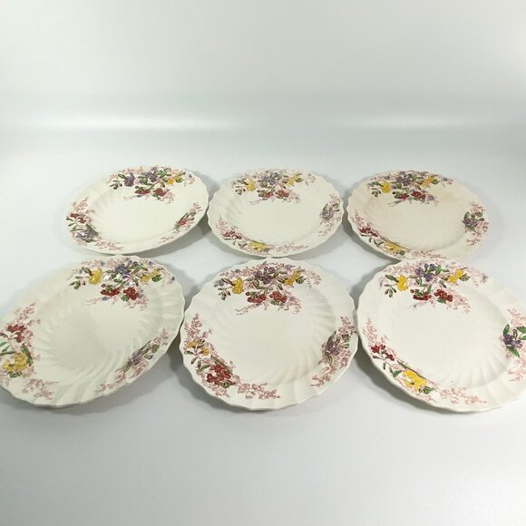 Spode Fairy Dell Other - 6 Bread and Butter Plates Vintage Spode FAIRY DELL Copeland England Floral Core